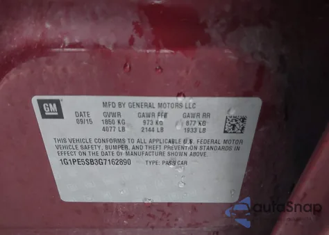 2016 Chevrolet Cruze Limited 1Lt Auto z USA, uszkodzony, nr VIN 1G1PE5SB3G7162890